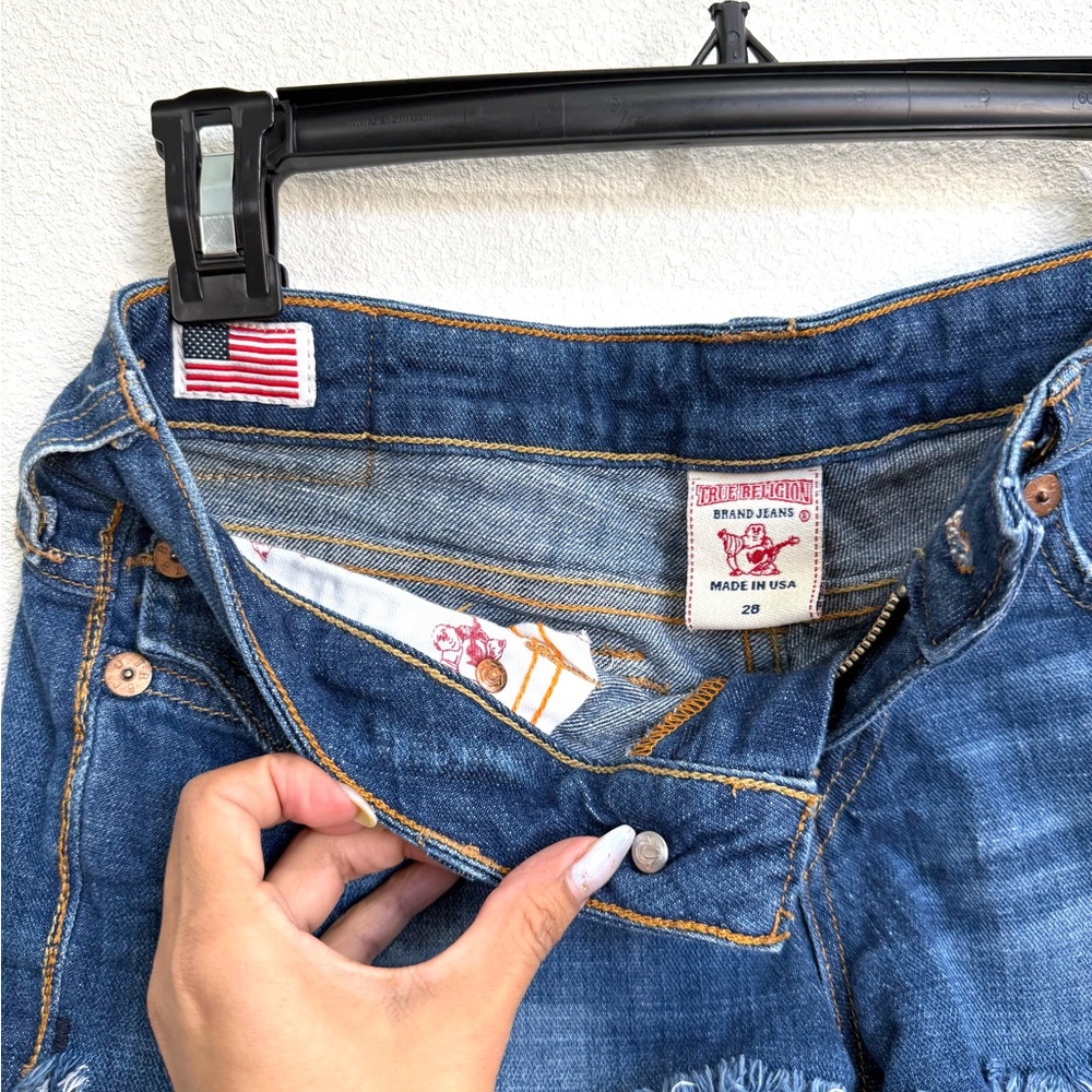True Religion Blue Jean Shorts with Gold Stitching - Picture 4 of 4